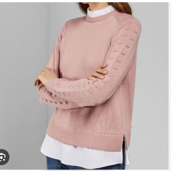Ted Baker Lissiah Bobble Sleeve Mockable light pink white layered Sweater size 3 - Picture 2 of 13